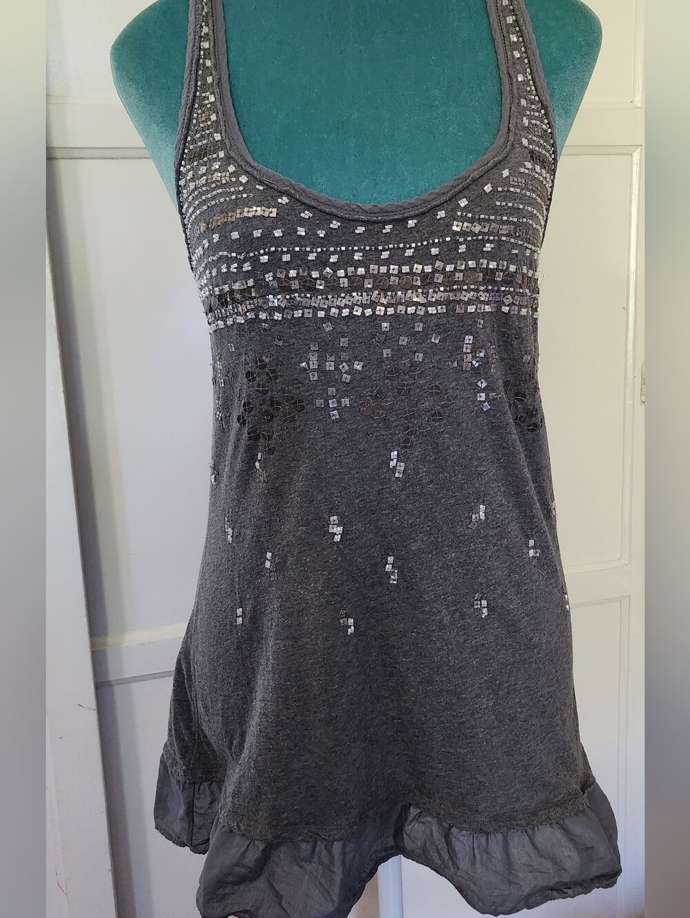 Abercrombie & Fitch Charcoal Sequin Scoop Neck Tank Top